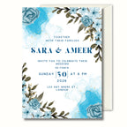 Something Blue Wedding Invitation, Blue Floral Wedding Invite, Personalised Invitation