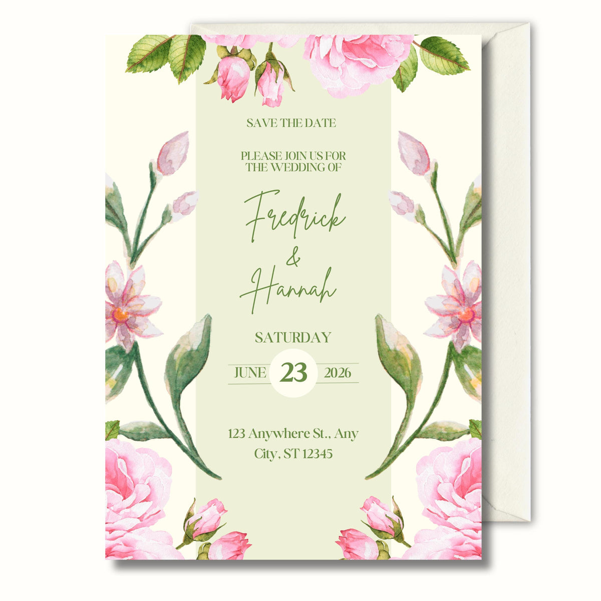 Floral Wedding Invitation Sage Green, Romantic Garden Wedding Invite, Personalised Digital Invite