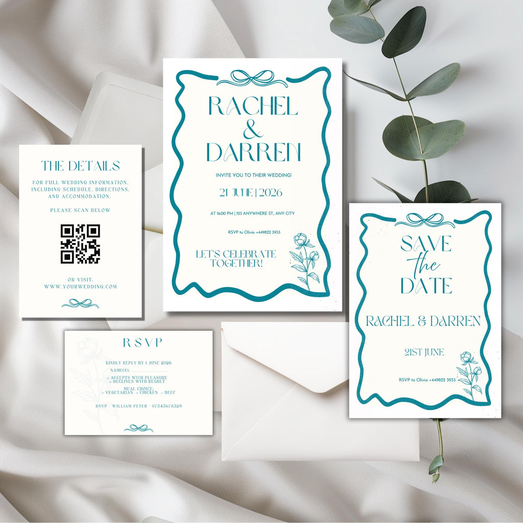 Blue Toile Wedding Invitation Suite, Vintage Wedding Invite, Personalised Invitation Suite