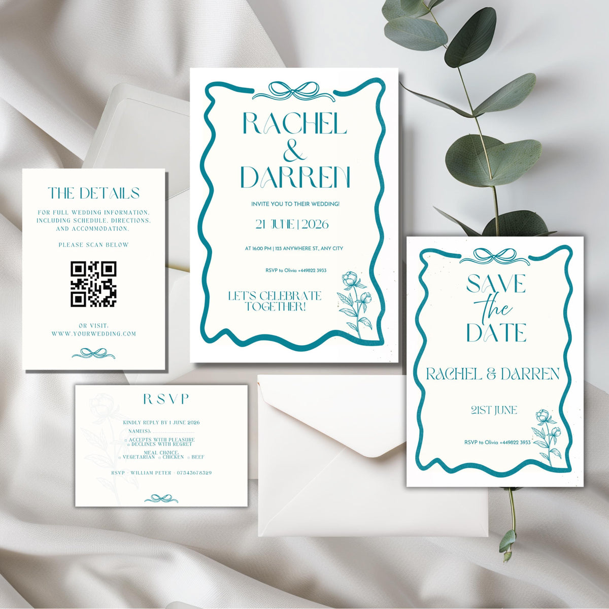 Blue Toile Wedding Invitation Suite, Vintage Wedding Invite, Personalised Invitation Suite