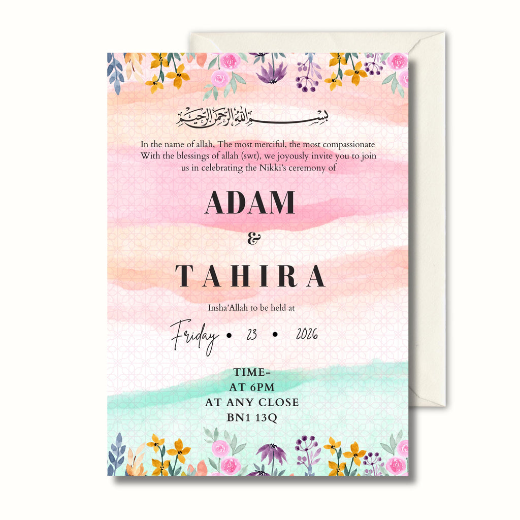 Pastel Wedding Invitation, Watercolor Wedding Invite, Personalised Invitation
