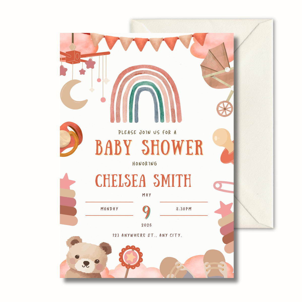 Boho Baby Shower Invitation, Neutral Pampas Party Invite, Personalised Digital Invite, Rustic Baby PDF