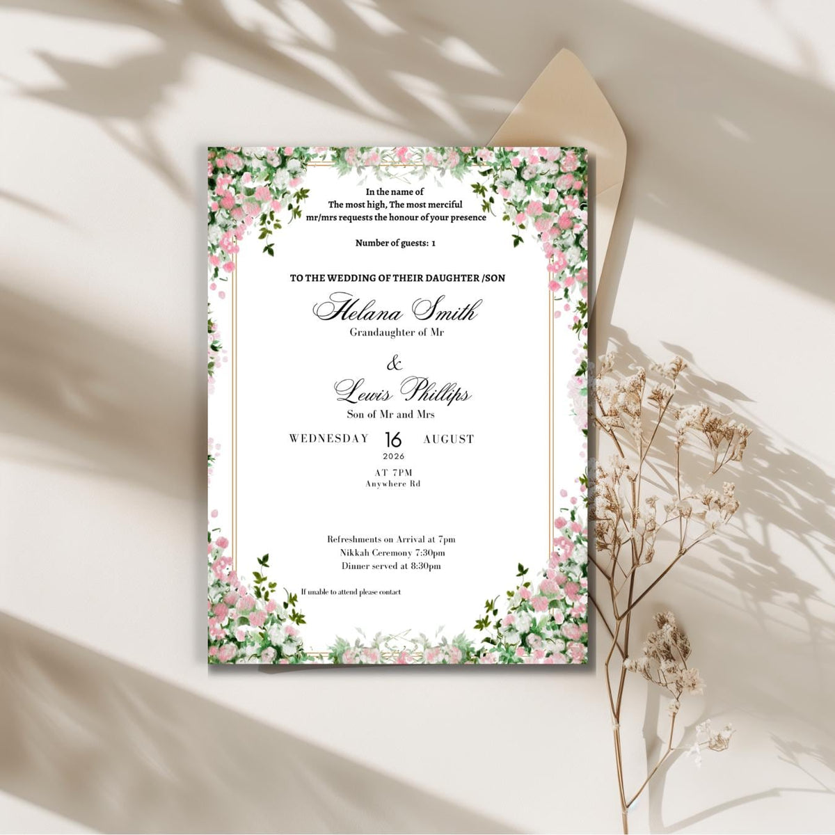 Garden Wedding Invitation, Floral Wedding Invite, Personalised Digital Invitation
