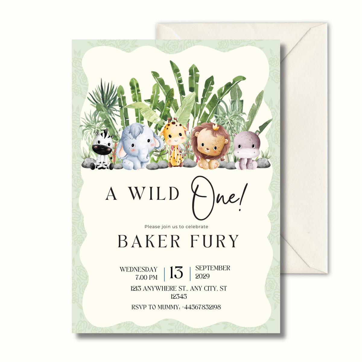 Wild One First Birthday Invitation, Safari Animal Party Invite, Personalised Digital Invitation