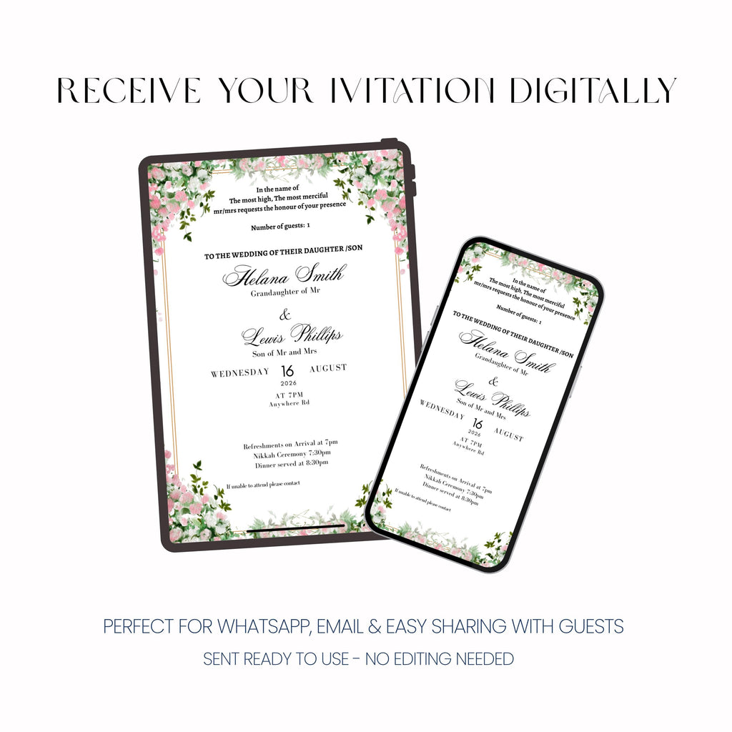 Garden Wedding Invitation, Floral Wedding Invite, Personalised Invitation