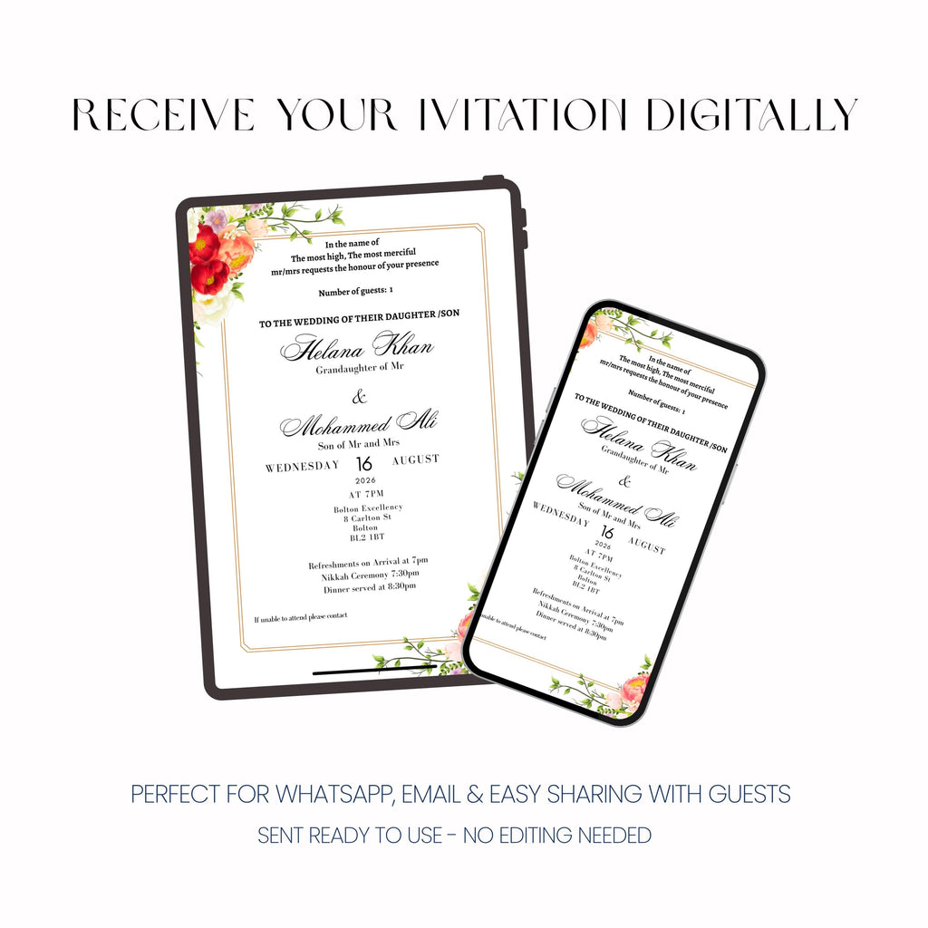 Nikkah Invitation Template, Islamic Wedding Invitation, Muslim Wedding Digital Invite