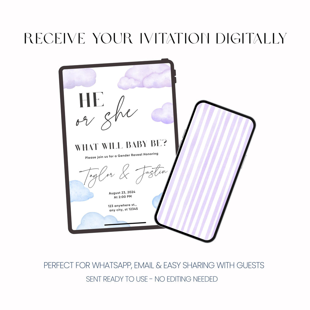 Gender Reveal Invitation Neutral, Minimal Baby Shower Invite, Personalised Invite
