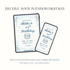 legant coquette bow birthday invitation with blue gingham design