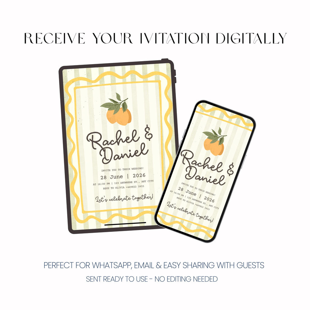 Amalfi Coast Wedding Invitation, Mediterranean Wedding Invite, Personalised Digital Invitation