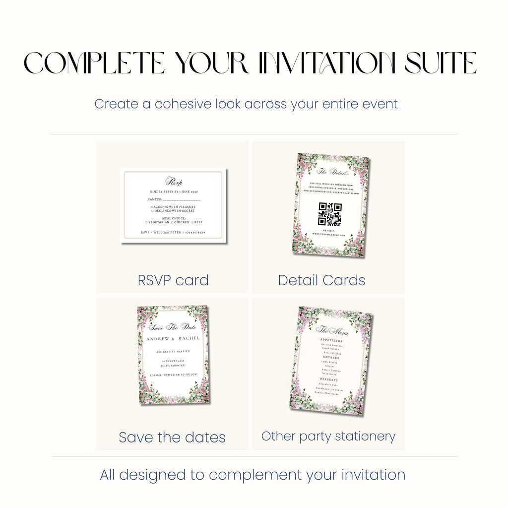 Garden Wedding Invitation, Floral Wedding Invite, Personalised Invitation