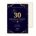 Navy Gold 30th Birthday Invitation, Elegant Milestone Party Invite, Personalised Invite