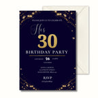 Navy Gold 30th Birthday Invitation, Elegant Milestone Party Invite, Personalised Invite