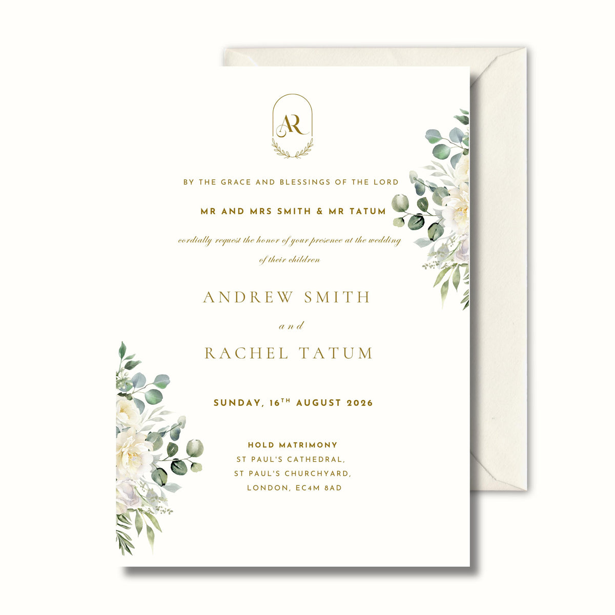 Eucalyptus Wedding Invitation, Greenery Wedding Invite, Personalised Invitation