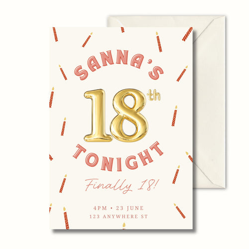 18th Birthday Party Invitation, Gold Birthday Invite, Personalised Digital Invitation
