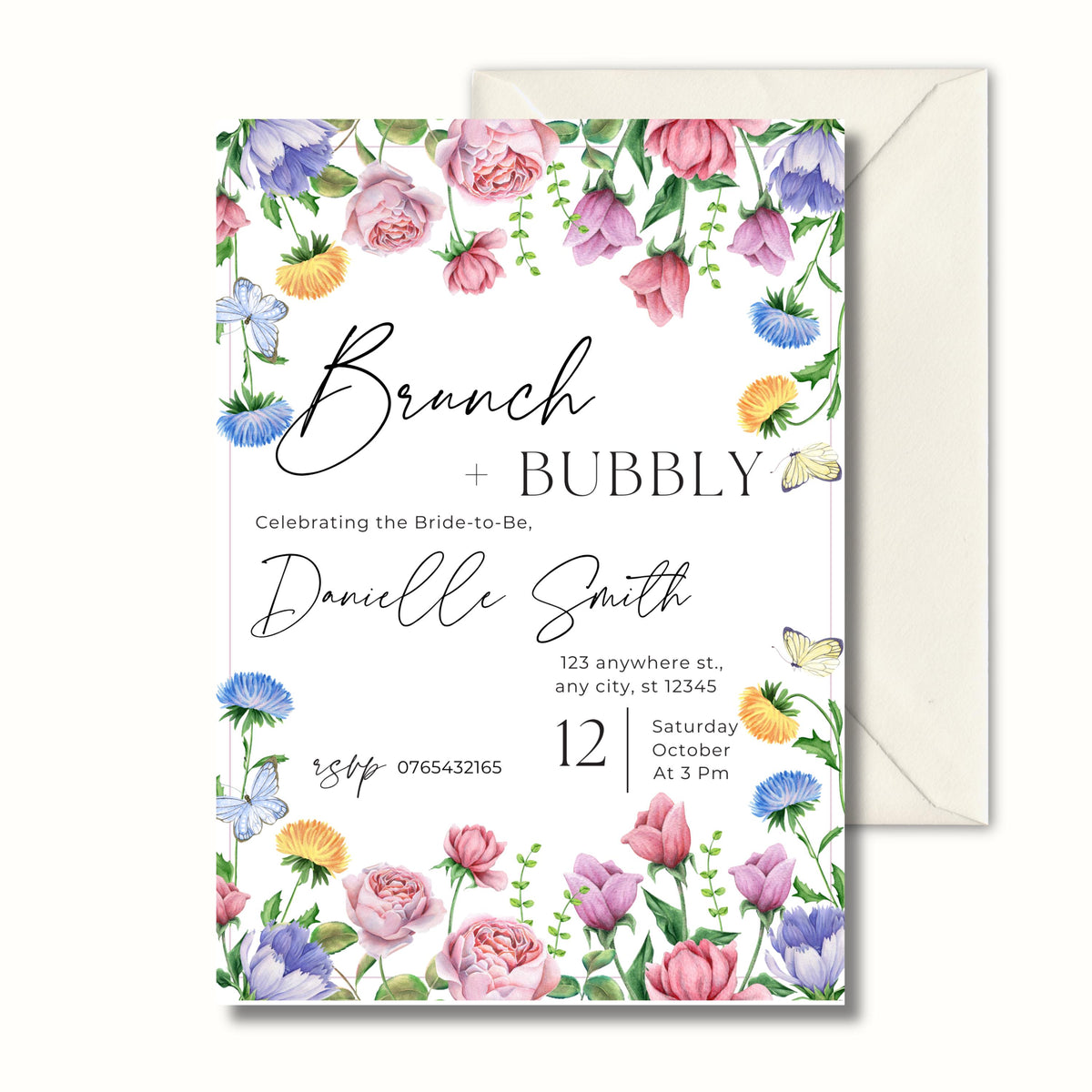 Brunch and bubbly floral bridal shower invitation