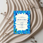 Blue Floral Wedding Invitation, Elegant Wedding Invite, Personalised Invitation