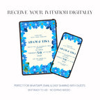 Blue Floral Wedding Invitation, Elegant Wedding Invite, Personalised Invitation