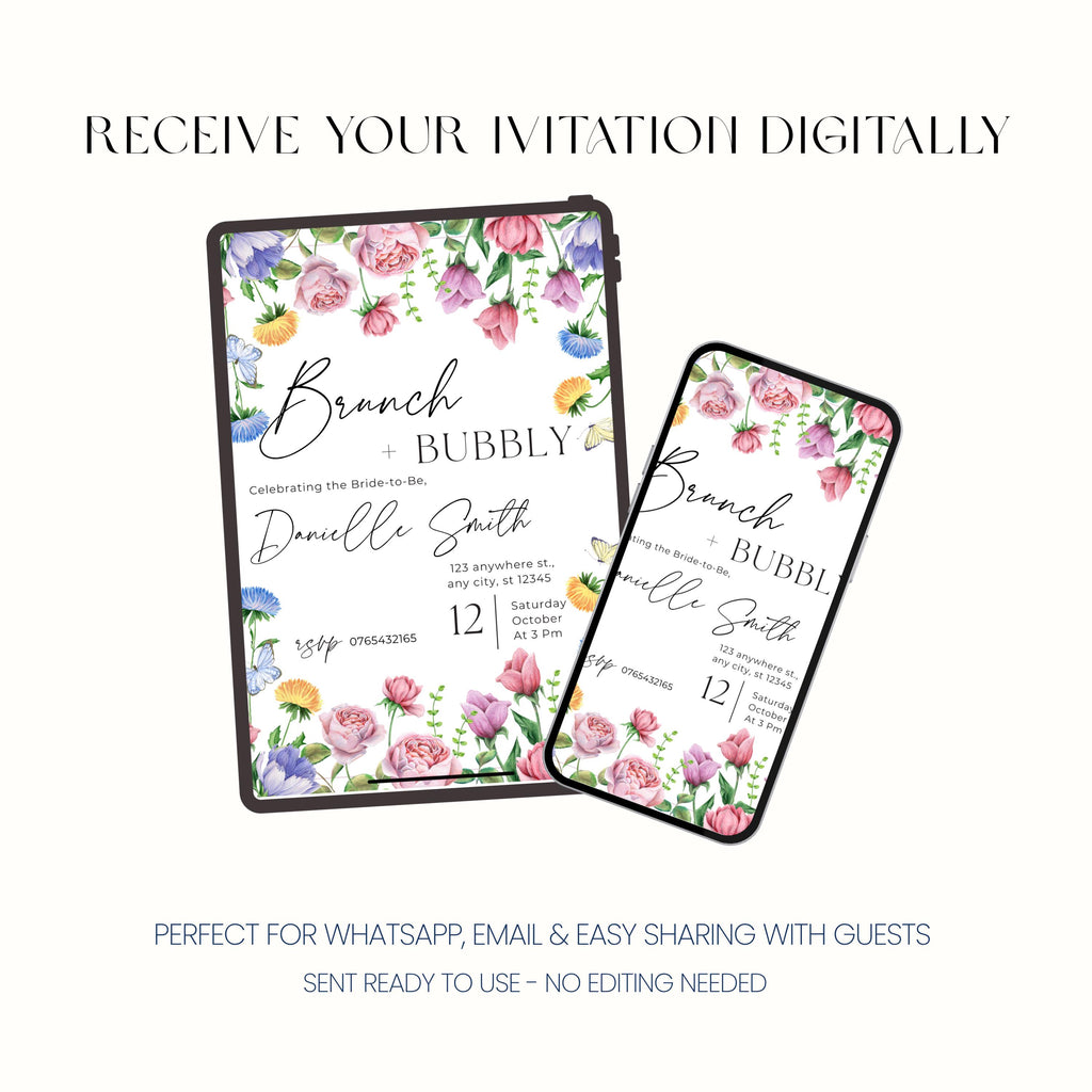 Elegant brunch and bubbly bridal shower invite template