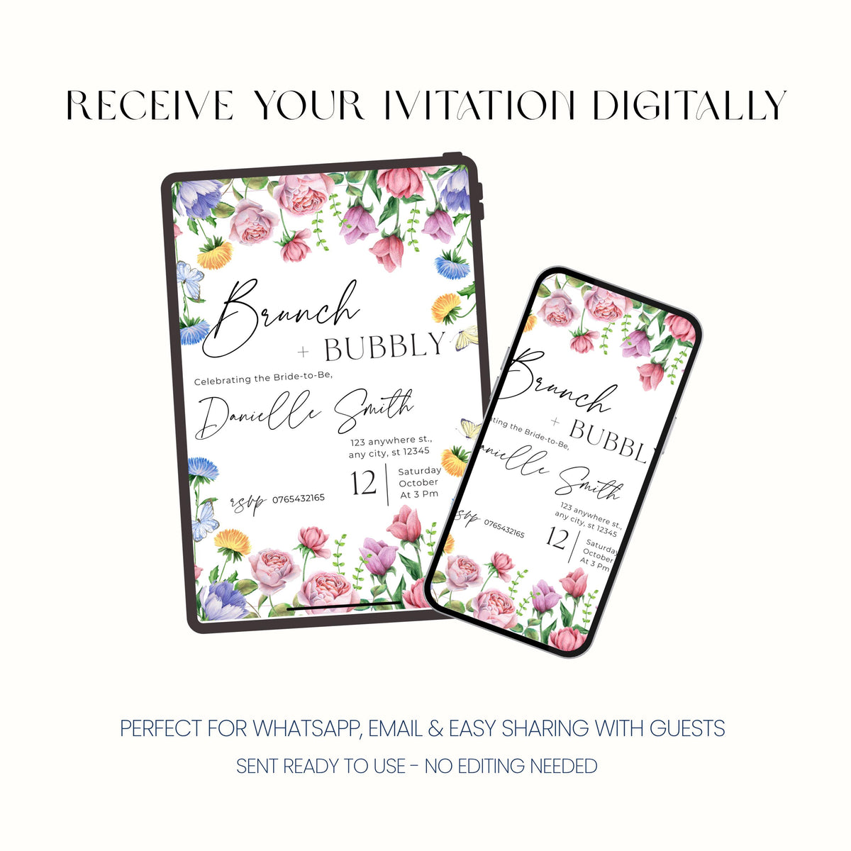 Elegant brunch and bubbly bridal shower invite template