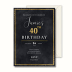Luxury Black Gold 40th Birthday Invitation, Personalised Adult Birthday Party Invite