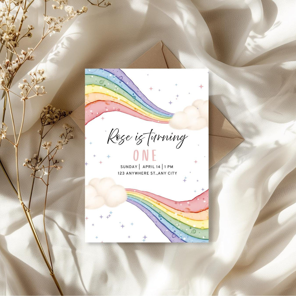 First Rainbow Birthday Invitation, Water Colour Party Invite, Personalised Digital Invite, Kids Party PDF