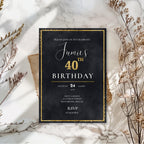Luxury Black Gold 40th Birthday Invitation, Personalised Adult Birthday Party Invite