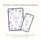Whimsical pastel butterfly third birthday invitation