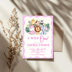 Wild One Pink First Birthday Invitation, Safari Animal Party Invite, Personalised Invitation