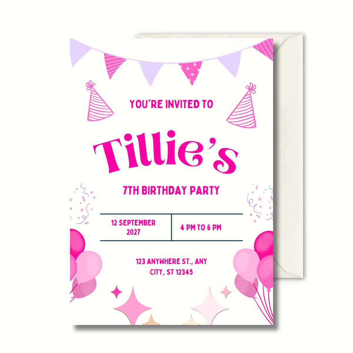 Retro 7th Birthday Invitation, Printed 5x7 Glossy Party Invite