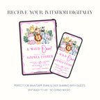 Pink Wild One First Birthday Invitation, Safari Animal Party Invite, Personalised Digital Invitation