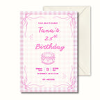 21st Birthday Invitation Pink Gingham, Coquette Party Invite, Personalised Digital Invitation