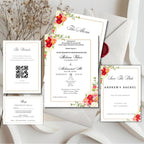 Red Gold Floral Nikkah Wedding Invitation Suite | Traditional Printed Invites – Shipped to You