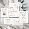 Eucalyptus Line Art Wedding Invitation Suite | Minimalist Black & White Floral Printed Invites – Shipped