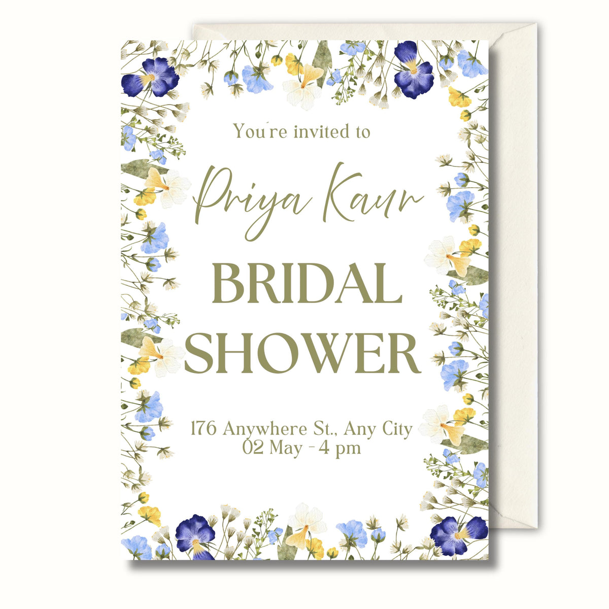 Personalised Floral Bridal Shower Invitation, Elegant Bridal Shower Invite, Digital Invitation