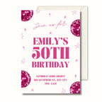Personalised 50th Birthday Invitation, Pink Disco Party Invite, Printed 5x7 Invitations, Shipped to You