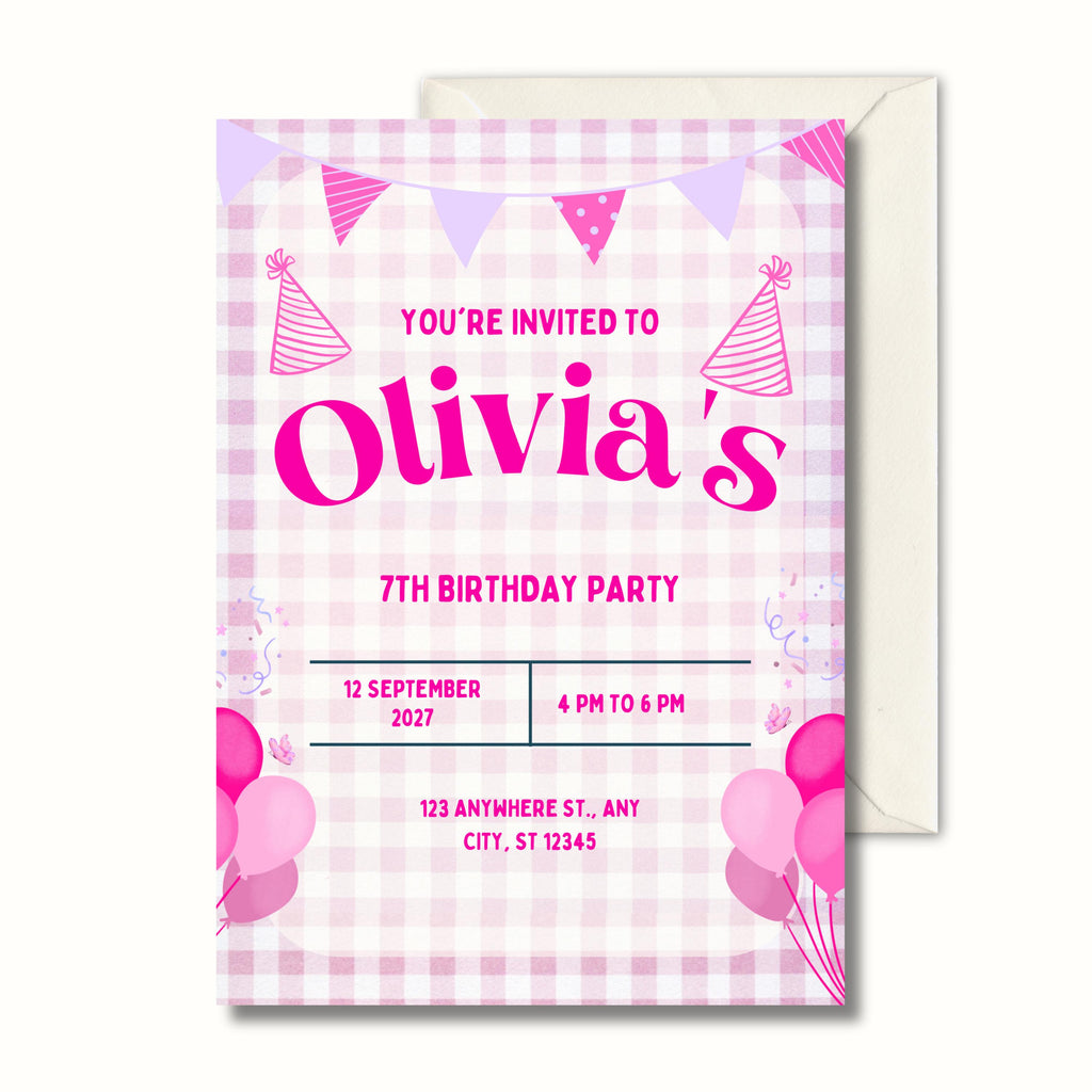 Retro 7th Birthday Invitation, Kids Birthday Party Invite, Personalised Digital Invitation