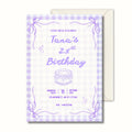 21st Birthday Invitation Purple Gingham, Coquette Party Invite, Personalised Invitation