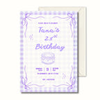 21st Birthday Invitation Purple Gingham, Coquette Party Invite, Personalised Invitation