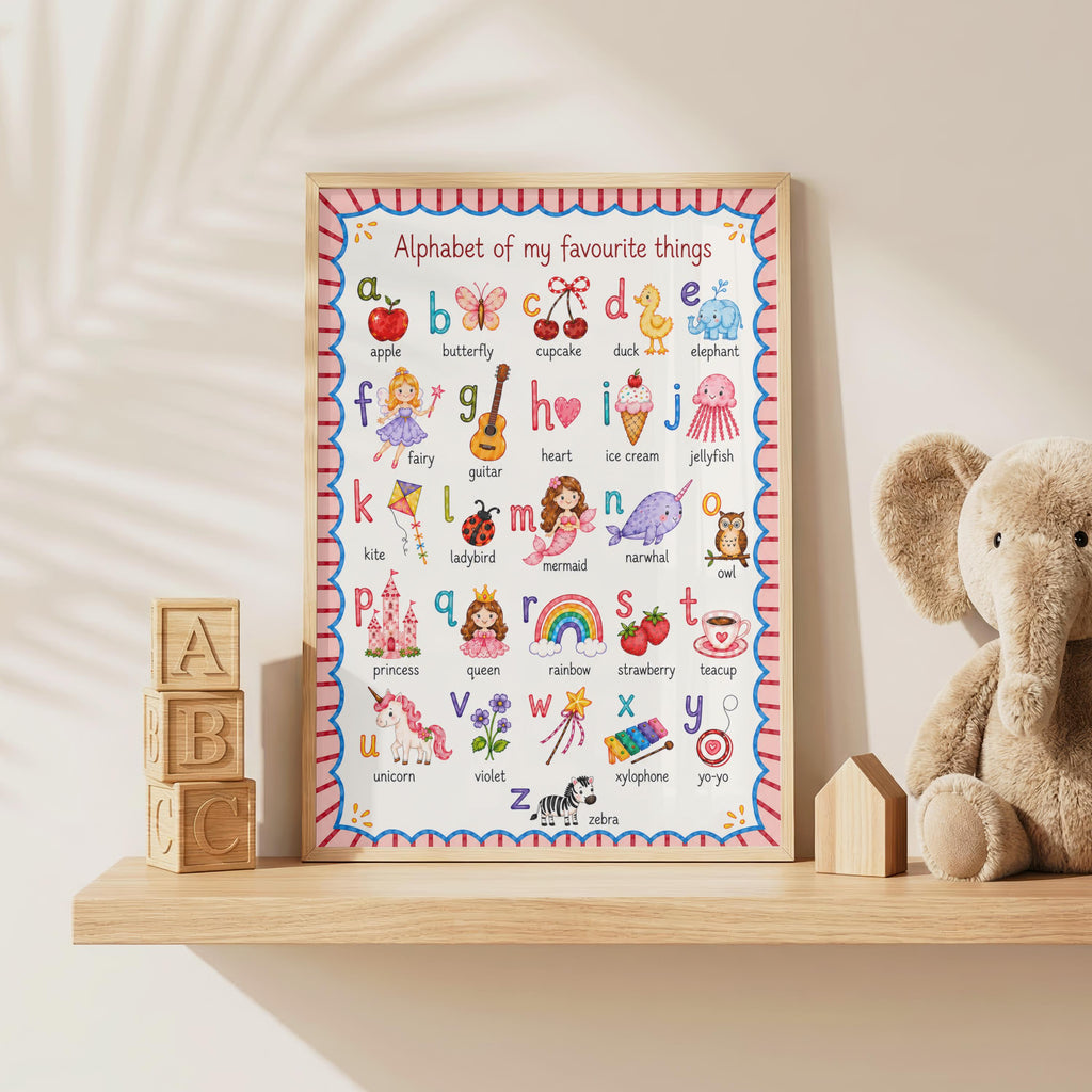 ABC Alphabet Poster for Girls | Personalised Nursery Print | Educational Wall Art | Preschool Learning Poster | Playroom Decor