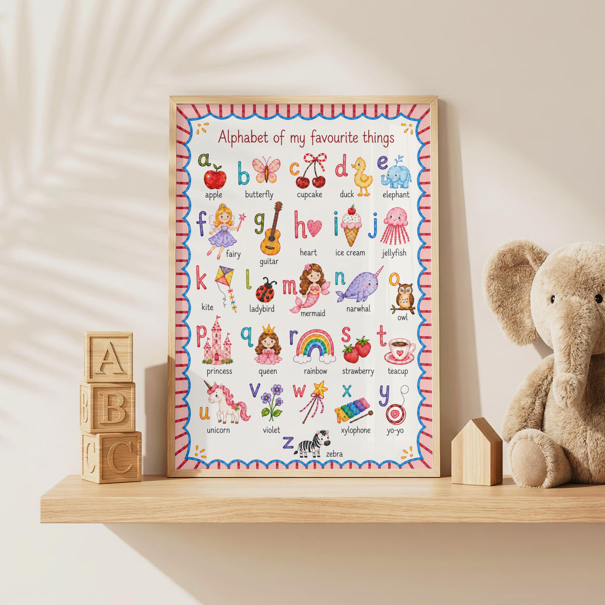 ABC Alphabet Poster for Girls | Personalised Nursery Print | Educational Wall Art | Preschool Learning Poster | Playroom Decor