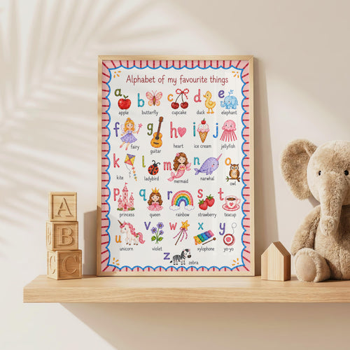 ABC Alphabet Poster for Girls | Personalised Nursery Print | Educational Wall Art | Preschool Learning Poster | Playroom Decor