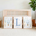 Personalised Baby Boy Nursery Prints | Hot Air Balloon Wall Art Set | Custom Initial Nursery Decor | Set of 3 A4 A3 Prints