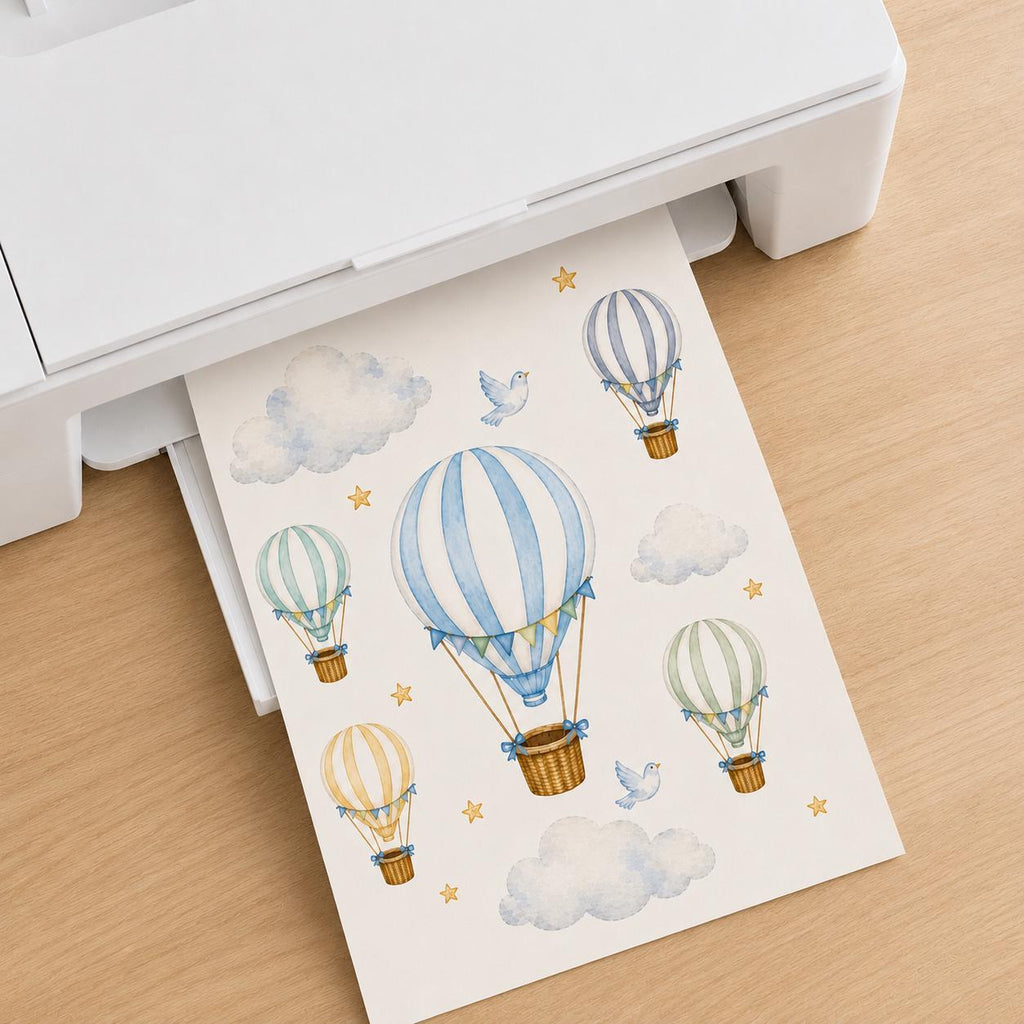 Personalised Nursery Prints Set of 3, Blue Hot Air Balloon Wall Art, Custom Name Baby Boy Decor, Initial Nursery Prints, A4 A3