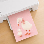 Duck Nursery Print, Mummy Duck Wall Art, Baby Duck Nursery Decor, Pink Nursery Poster, Girls Bedroom Print, A4 A3