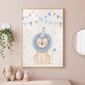 Lion Nursery Print, Blue Safari Wall Art, Baby Boy Nursery Decor, Cute Lion Poster, Animal Nursery Print, A4 A3