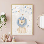Lion Nursery Print, Blue Safari Wall Art, Baby Boy Nursery Decor, Cute Lion Poster, Animal Nursery Print, A4 A3