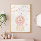 Lion Nursery Print, Pink Safari Wall Art, Baby Girl Nursery Decor, Cute Lion Poster, Animal Nursery Print, A4 A3