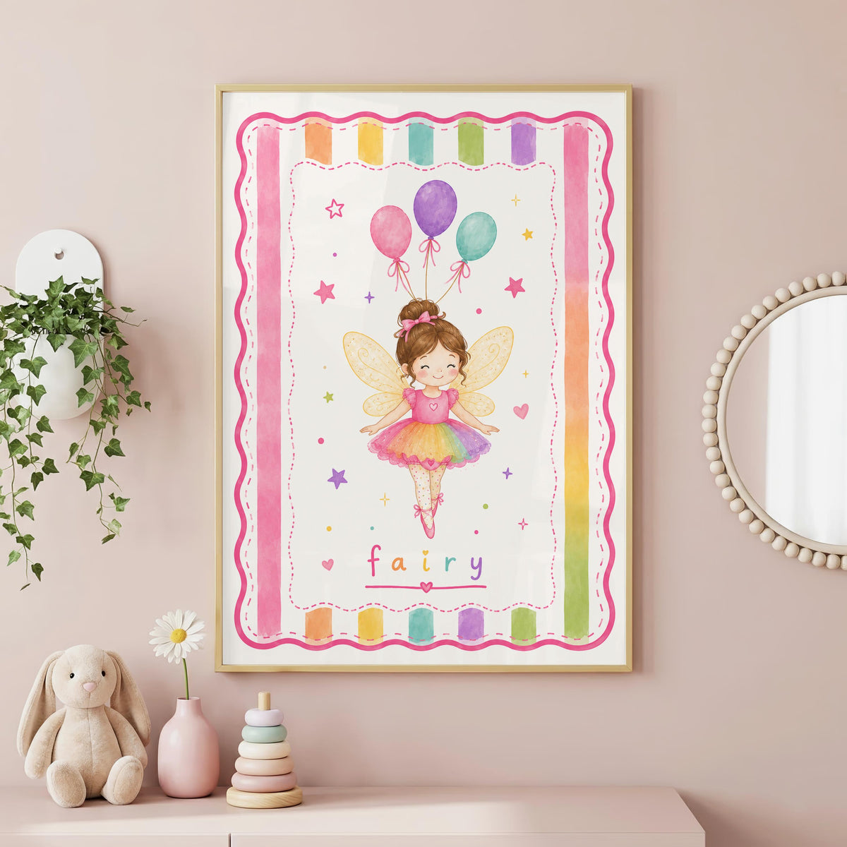Fairy Nursery Print, Rainbow Fairy Wall Art, Baby Girl Nursery Decor, Magical Kids Poster, Fairy Bedroom Print, A4 A3