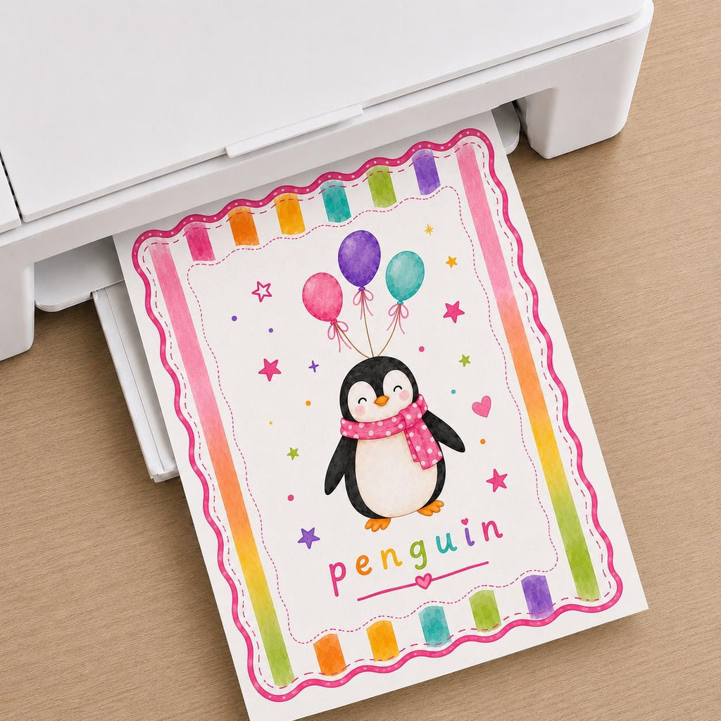 Penguin Nursery Print, Cute Penguin Wall Art, Animal Nursery Decor, Baby Girl Bedroom Poster, Penguin Balloon Print, A4 A3