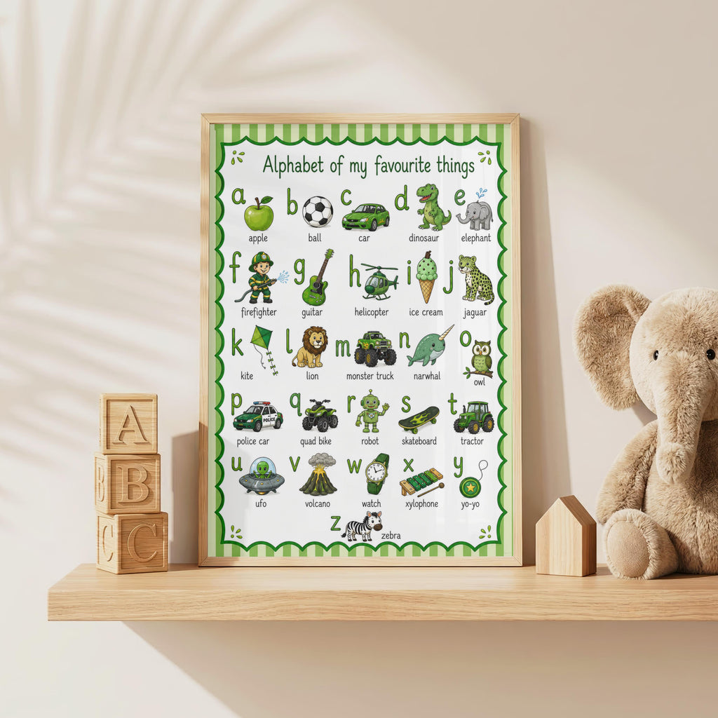ABC Alphabet Poster for Boys | Personalised Nursery Print | Educational Wall Art | Preschool Learning Poster | Playroom Decor